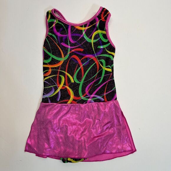 Girls Swimsuit One Piece Sparkle Bathing Suit Skirt Multicolor Pink, Sz S - Picture 1 of 6